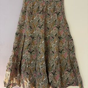 ba&sh Floral Print Tiered Maxi Skirt in Pink and Olive